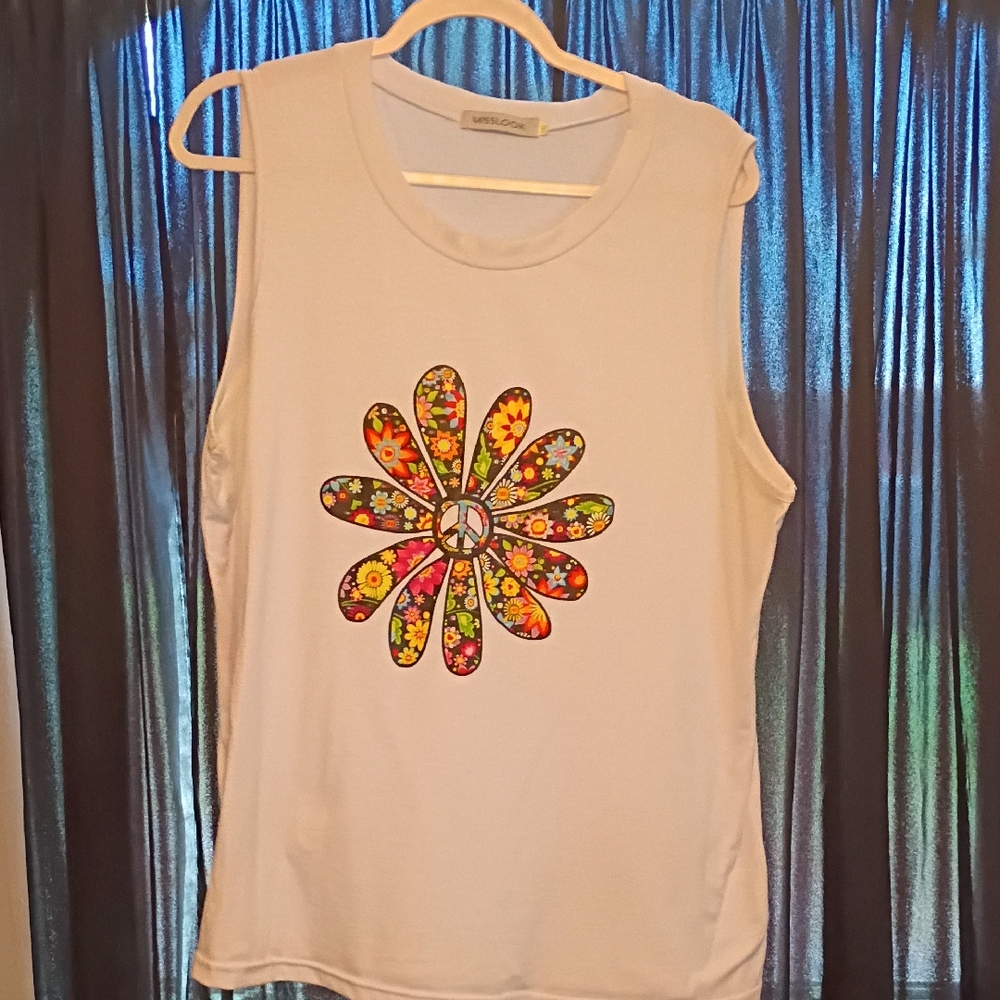 MISSLOOK White Floral Peace Muscle Tee